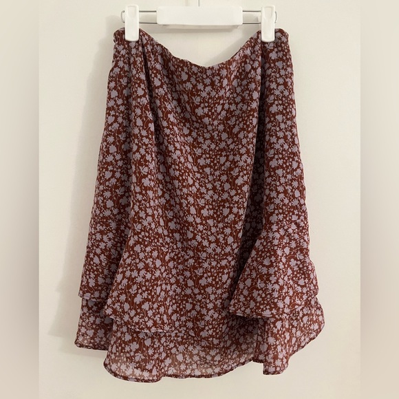 LuLus Always Carefree Rust Brown Floral Print Ruffled Mini Skirt - Picture 3 of 4